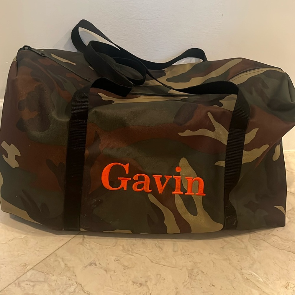 Personalized Gavin camp bag
18 “ length 
10” depth
12” tall